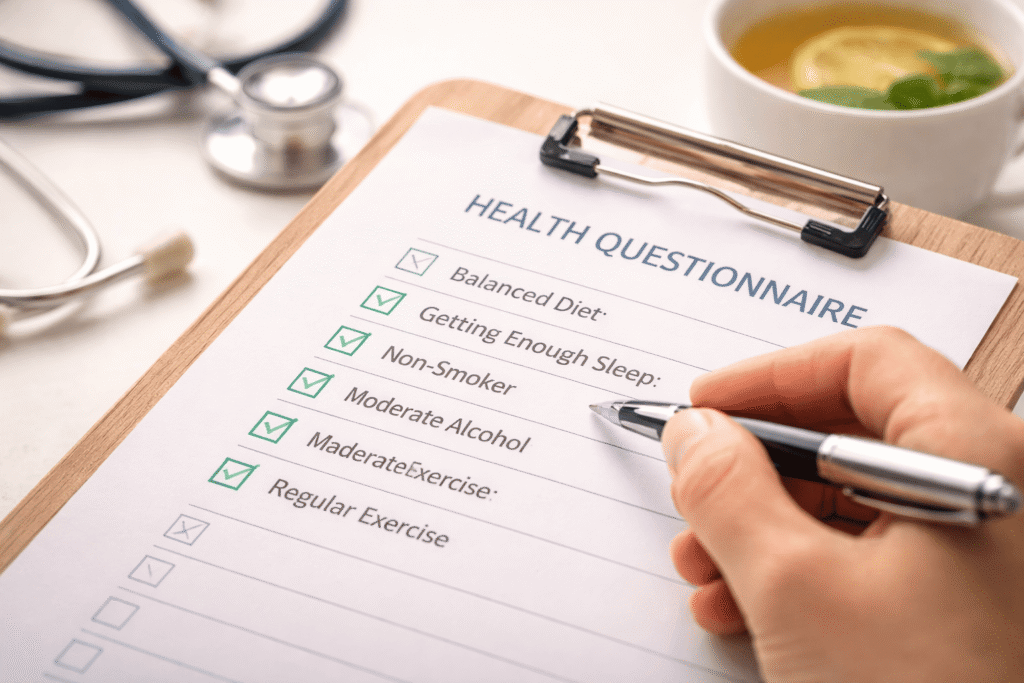 집에서 간단히 확인해 볼 수 있는 만성 염증 자가진단 체크리스트 작성 모습